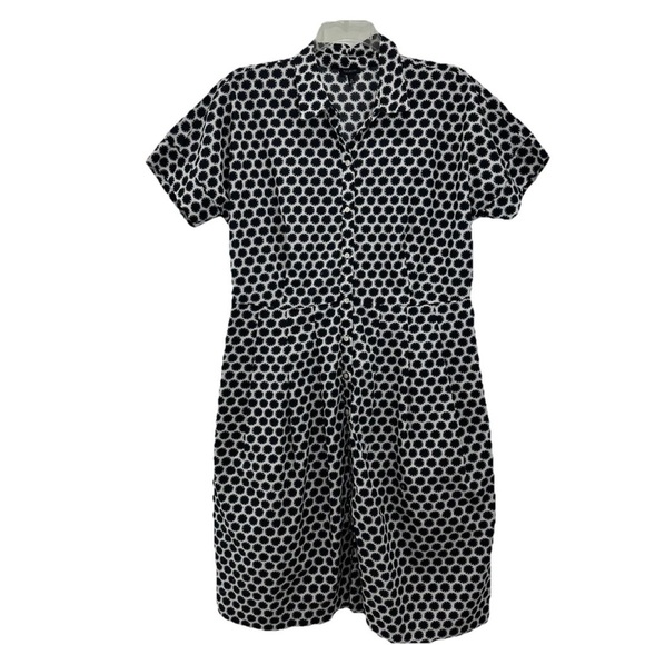 Talbots Dresses & Skirts - Talbots Shirt Dress Womens 16 Black Ivory Dot Print Short Sleeve Pockets